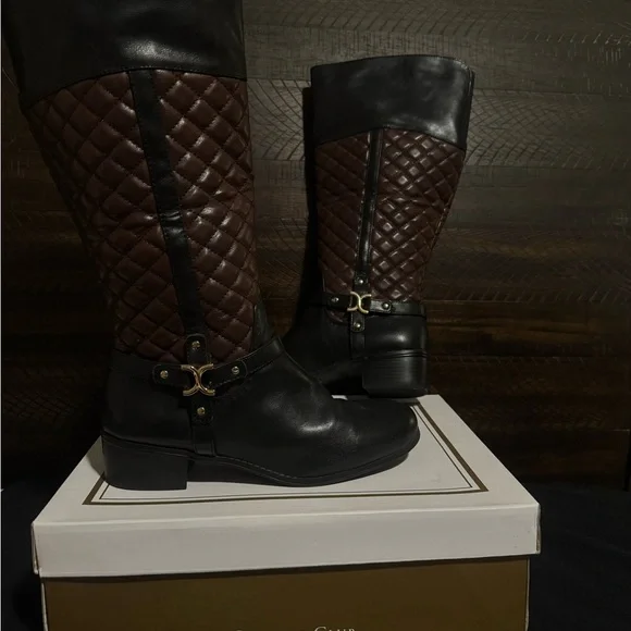Charter Club Black and Brown Quilted Heeled Boots - Picture 1 of 3